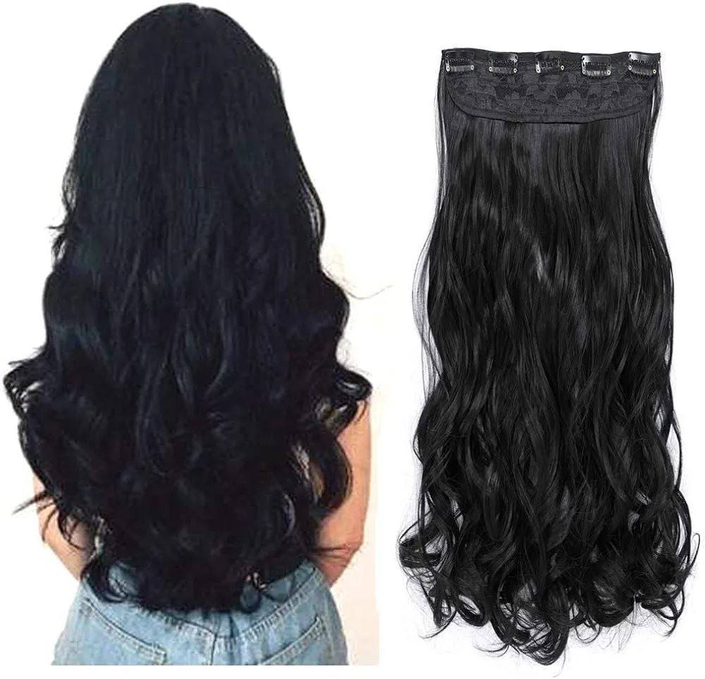 5 clip black curly